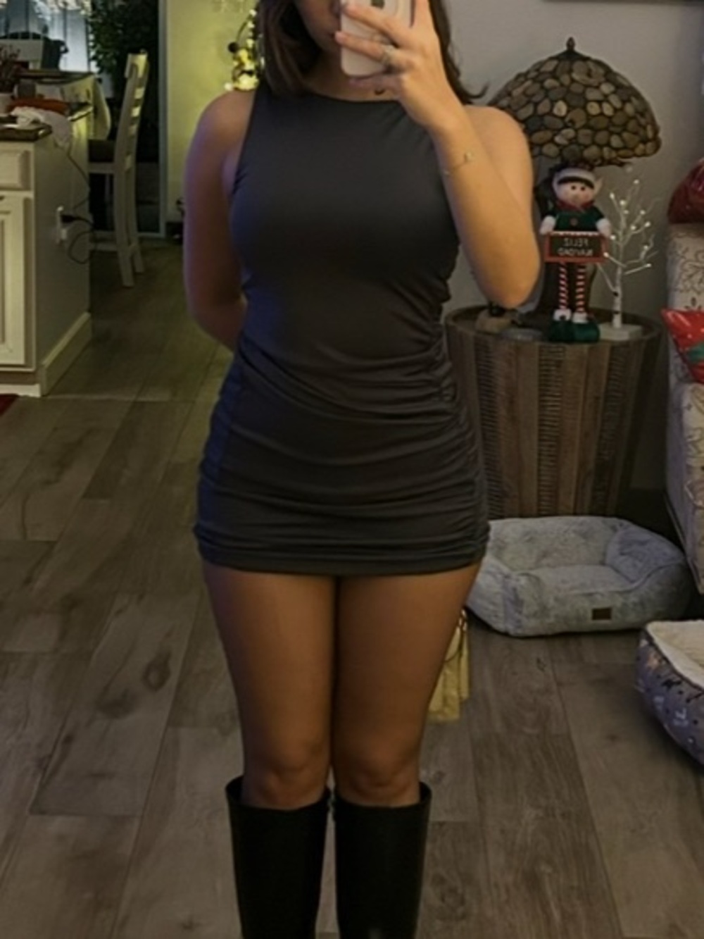 Sleeveless Ruched Bodycon Dress in Charcoal Gray